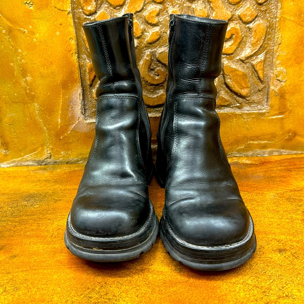 Steve Madden Hott Vintage 90s Chunky Platform Black Leather Boots Womens size 9B